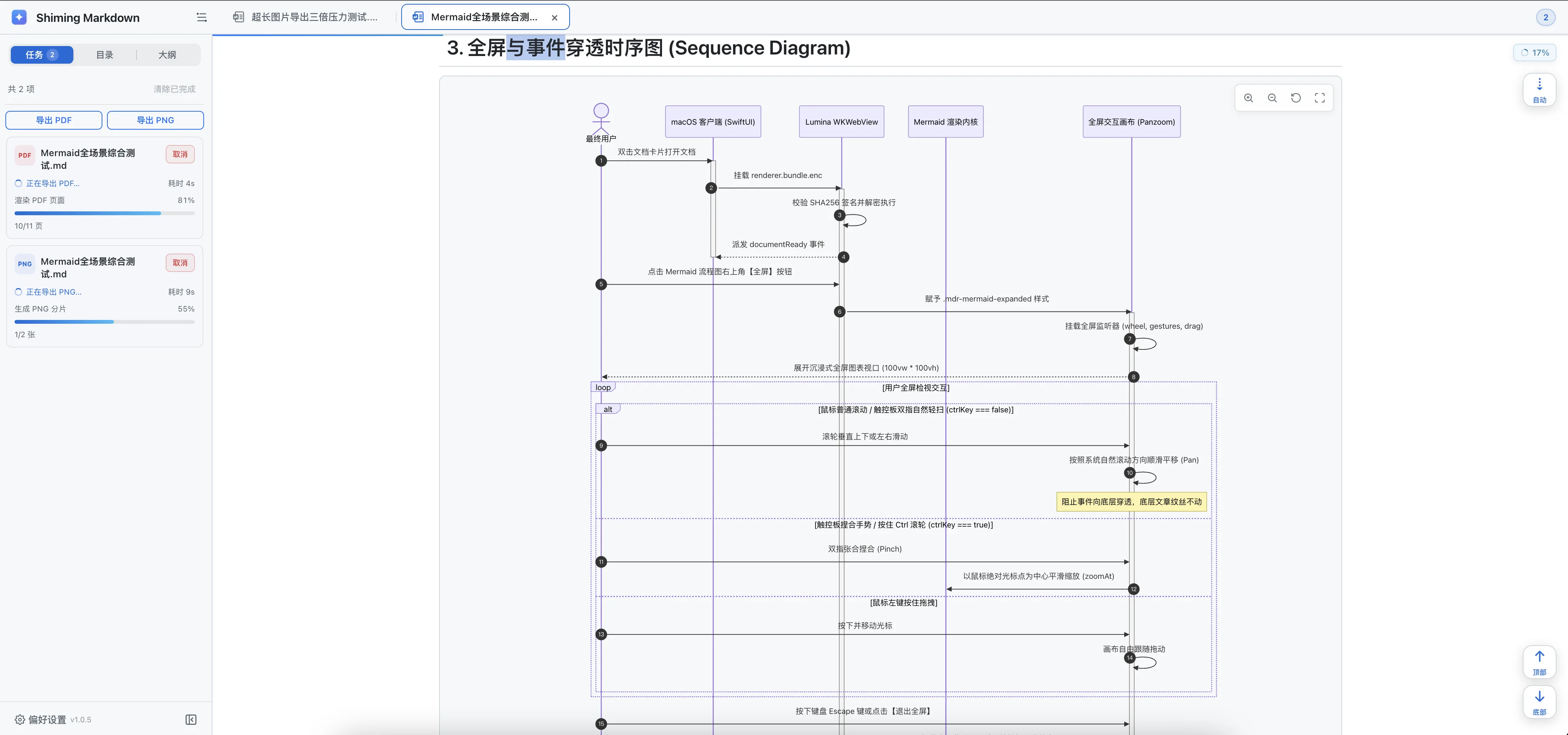 PDF 和 PNG 导出任务并行处理进度